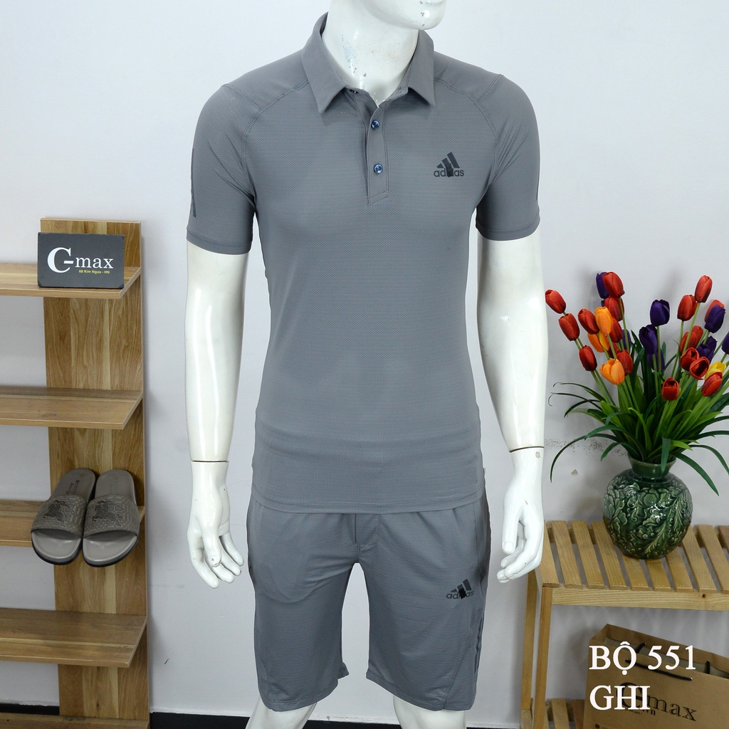 Bộ thể thao nam adidas cao cấp mùa hè cộc tay chất thun lạnh mã 551 , bộ đồ tập