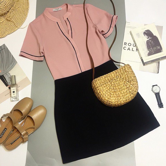 Áo sơ mi công sở nữ lụa viền cổ ba màu trắng, hồng, đen chất lụa mềm mát | BigBuy360 - bigbuy360.vn