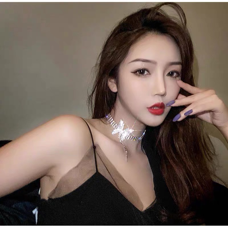 Vòng cổ choker nữ nạm đá nhân tạo chi tiết hình cánh nơ siêu sang chảnh cho nàng dự tiệc