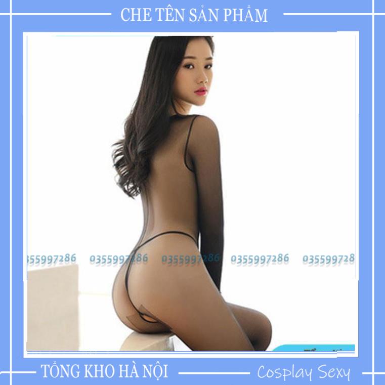 Bộ ngủ body da dài tay bó sát sexy [bst679] Bodystocing liền thân, bodysuit ren liền tất TKVN