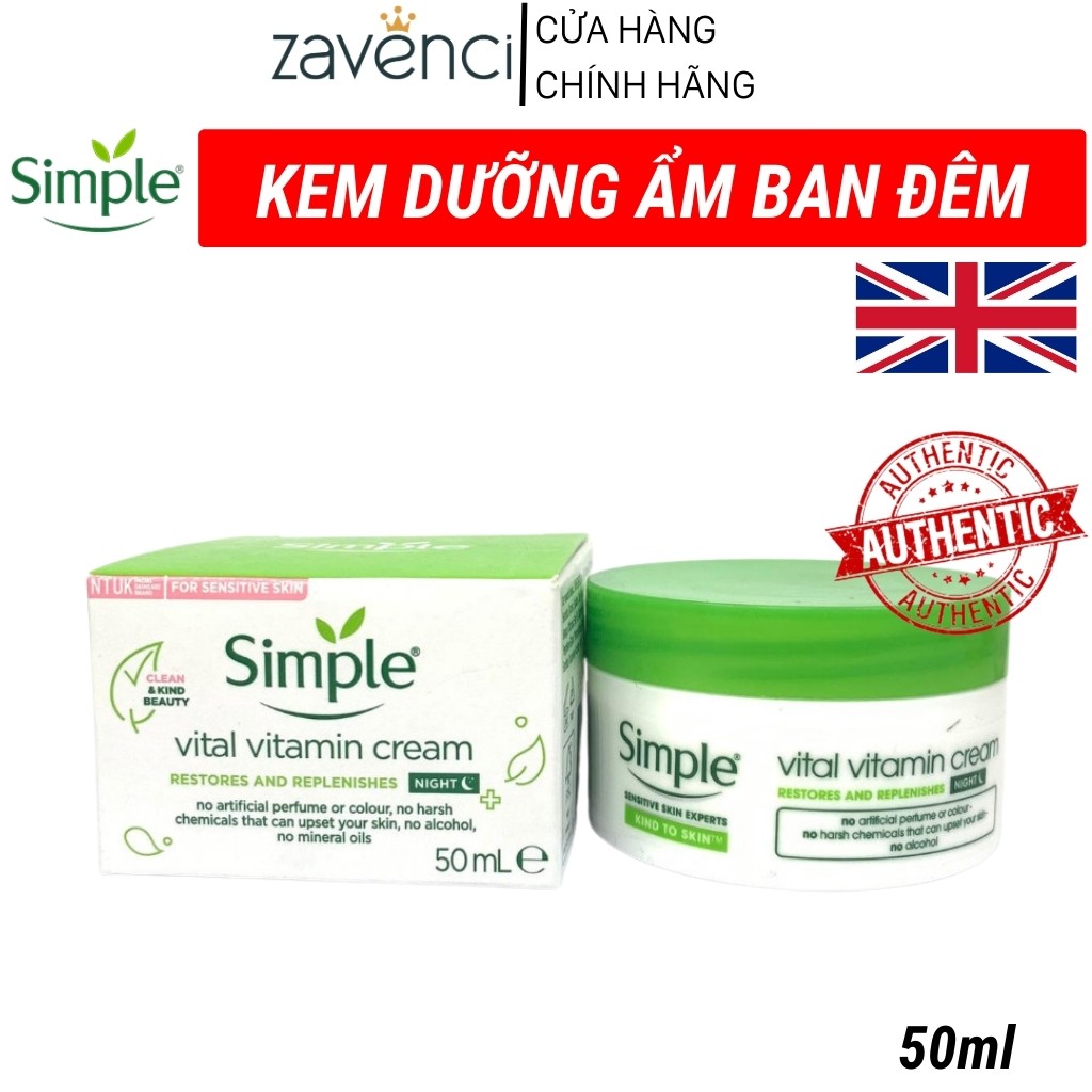 Kem dưỡng ẩm Simple Kind To Skin Vital Vitamin Night Cream mọi loại da ban đêm 50ml - ZAVENCI Official