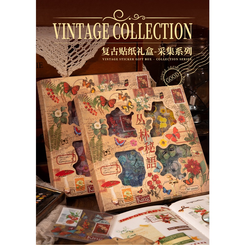 Hộp 100 tấm sticker PE trong suốt VINTAGE COLLECTION - KHU RỪNG CỔ ĐIỂN trang trí Sổ Bullet Journal, Scrapbook, Takenote