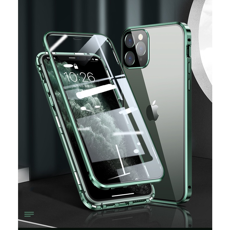 Ốp Điện Thoại Kính Cường Lực Viền Kim Loại Nam Châm Cho iPhone 13 Mini 12 Pro MAX Coque 11 Pro MAX XS XR