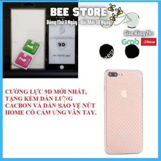 Combo Cường Lực 9D full màn iphone + dán lưng cacbon + Dán nút home có vân tay