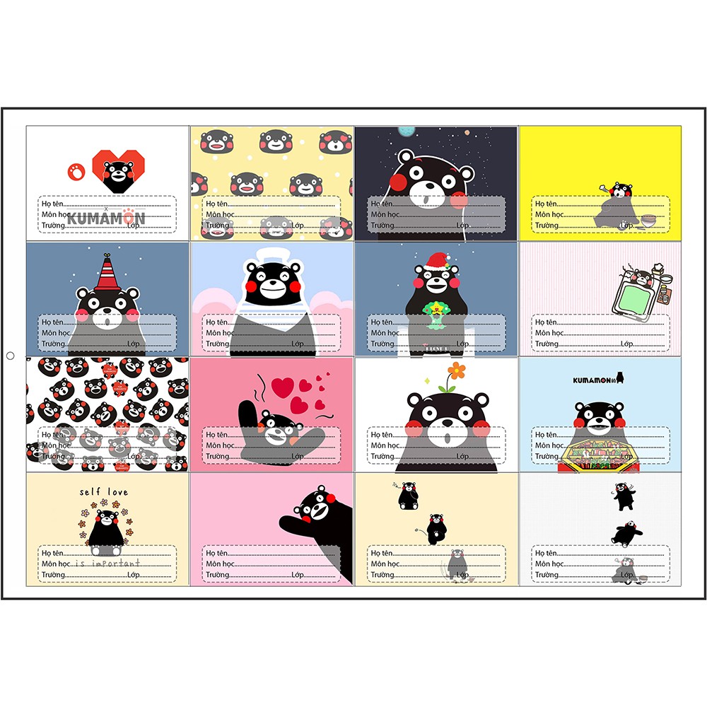 nhãn vở kumamon NV40 nhãn vở hoạt hình set 16 chiếc có keo dán sẵn
