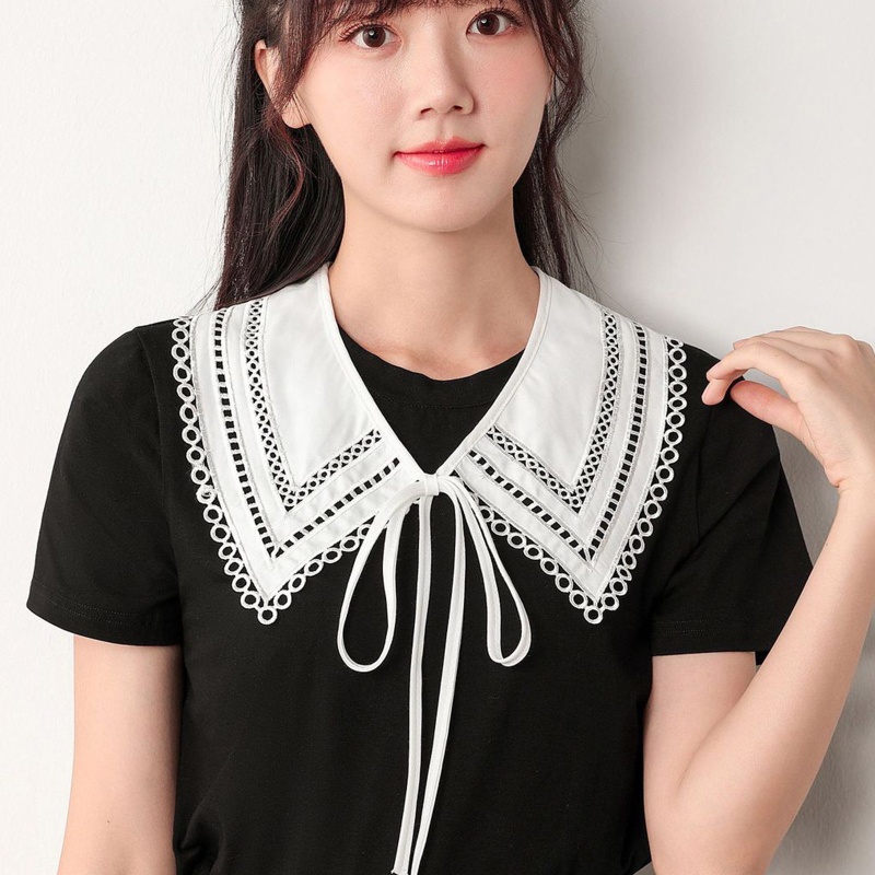 Khăn Choàng Lưới Quấn Cổ Thêu Họa Tiết Thắt Nơ Có Thể Tháo Rời Cho Nữ Shr