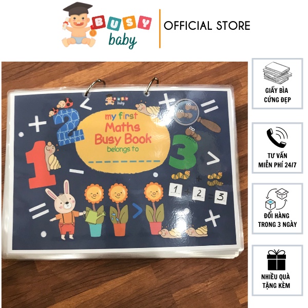 Học liệu toán học bóc dán cho bé BUSY BABY, giáo cụ montessori mầm non tiếng anh chủ đề toán học