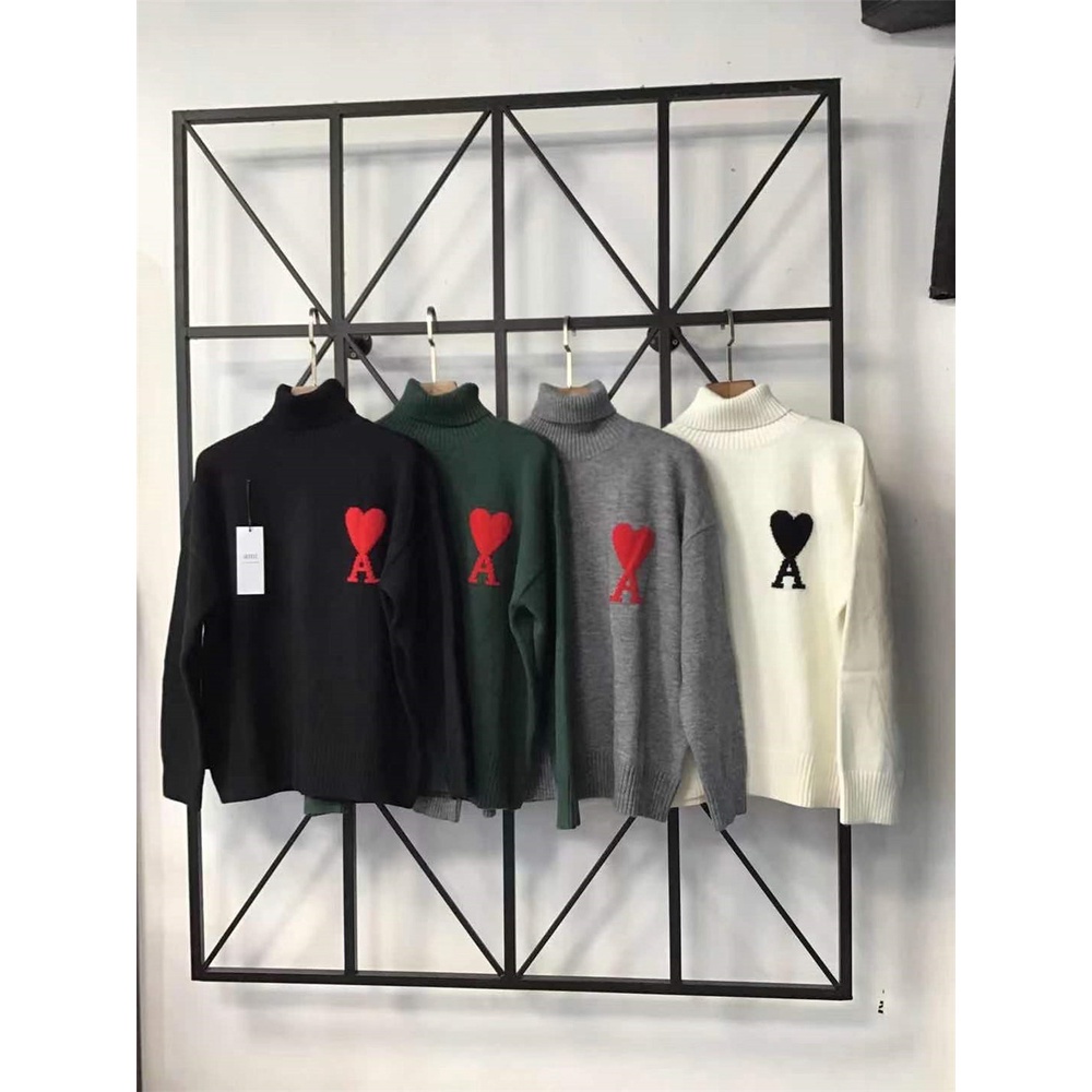 Áo Sweater Dệt Kim Cổ Cao Thêu Chữ Ami Love Herat Thời Trang Mùa Đông Cho Nam Nữ 2021