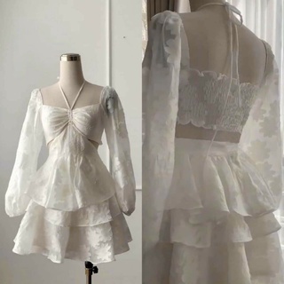 Đầm váy trắng hở lưng rút dây xinh xắn