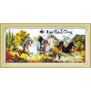 Tranh thêu chữ thập 3d mã đáo thành công 116×55cm chưa thêu.