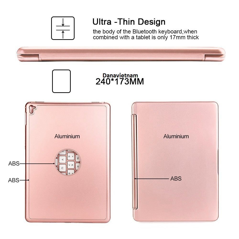 Bàn phím Bluetooth kiêm ốp lưng cho iPad Air 2 (Rose Gold) tặng cáp sạc iPhone