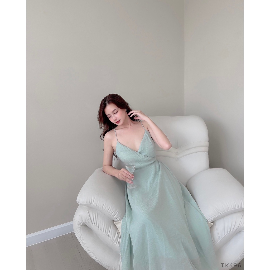 Đầm midi 2 dây chéo lưng cột nơ siêu sexy