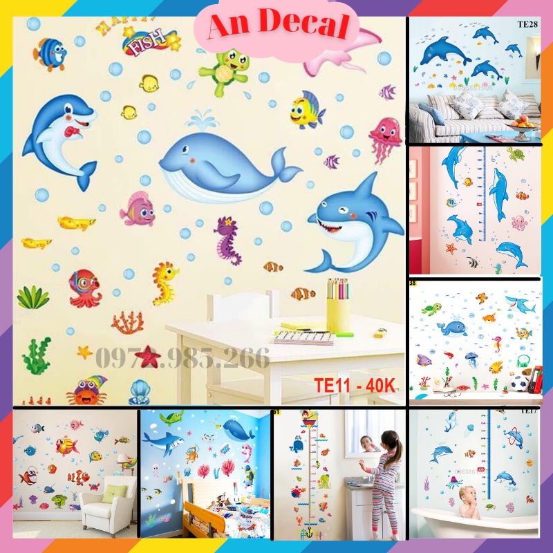Tranh decal, decal dán tường trang trí phòng cho bé chủ đề thế giới cá đại dương