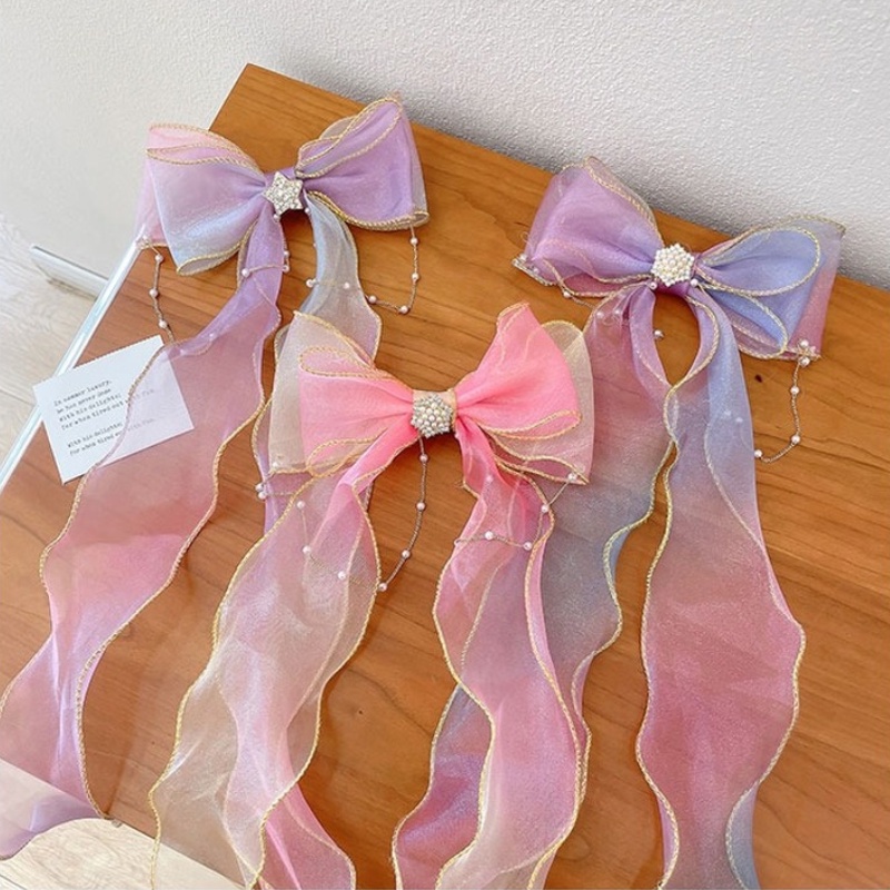 Kẹp Tóc Dài Phối Nơ Lưới Thời Trang Hàn Quốc