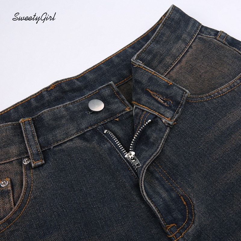 Quần Jean Dài Dáng Rộng Lưng Cao Màu Trơn Phối Túi Thời Trang 2022 Cho Nữ