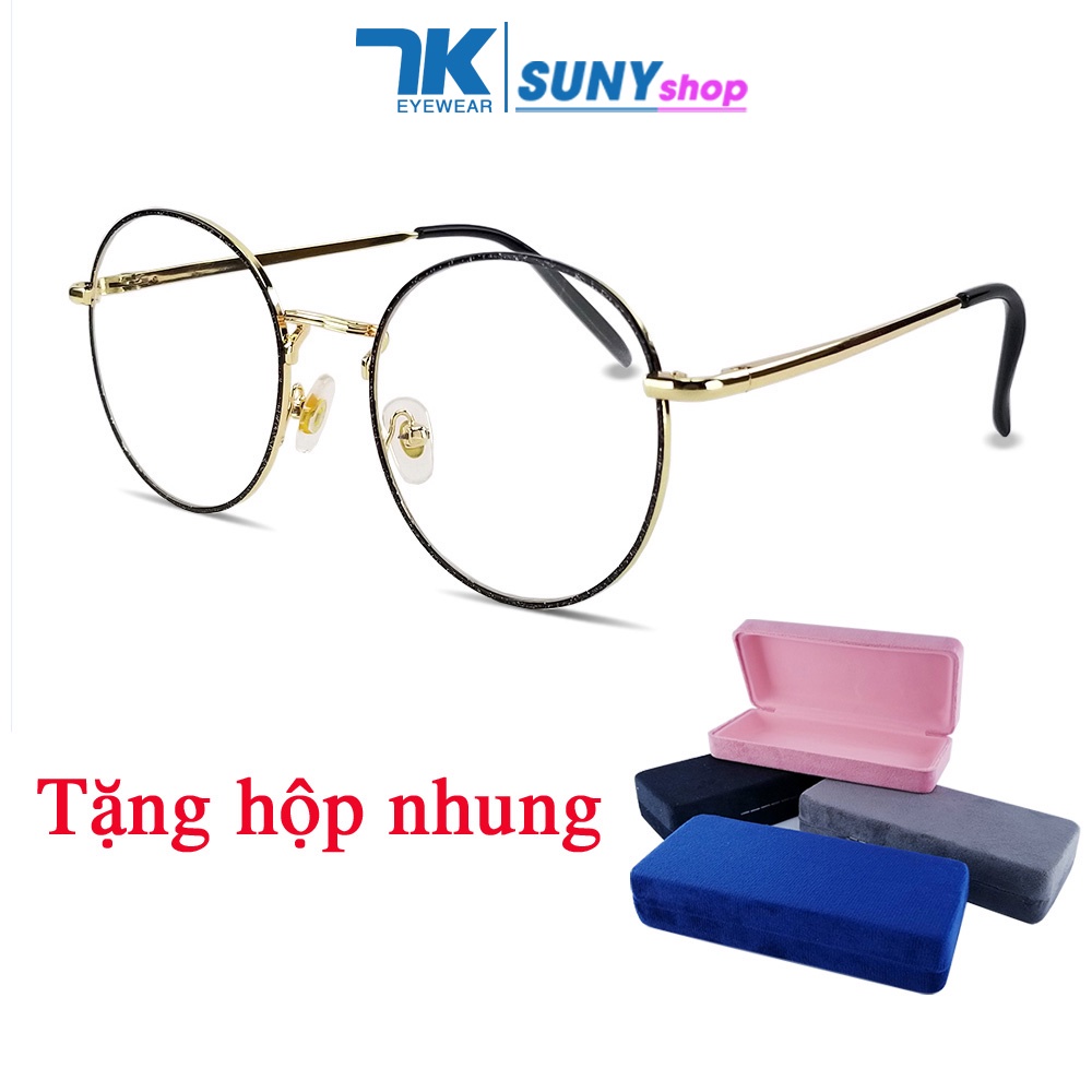 Gọng kính cận nữ - nam mắt tròn kim loại màu đen, vàng viền đen 7K3126. Tròng kính giả cận chống nắng, chống tia UV