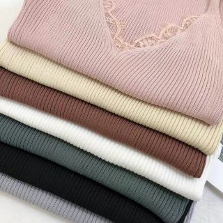 Áo len tăm 2 dây phối ren P006