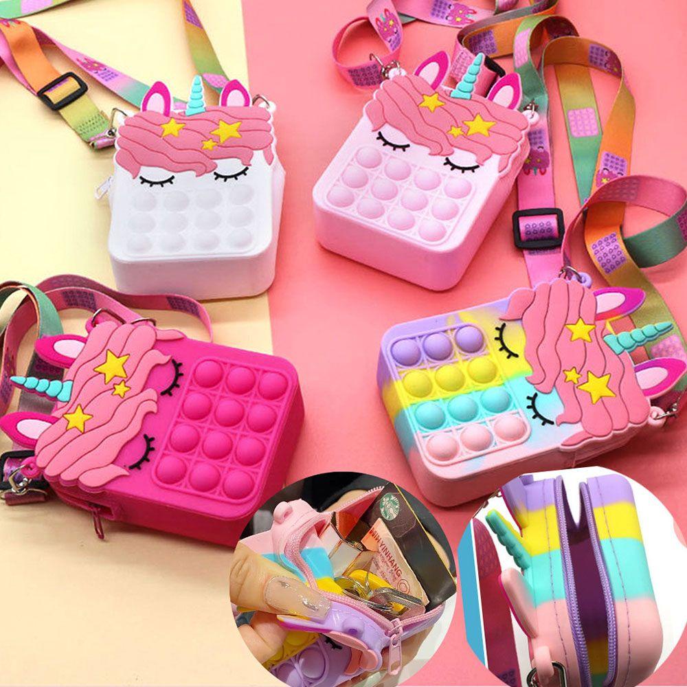 Túi Đeo Chéo Hình Kỳ Lân Chất Liệu Silica Gel Chống Căng Thẳng Có Khóa Kéo Dễ Thương Cho Bé