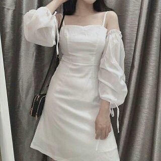 Đầm trắng tay voan kèm ảnh thật