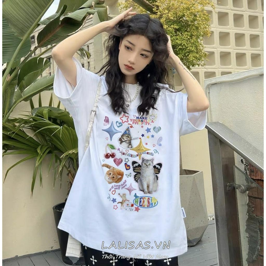 Áo Thun Nữ Ngắn Tay In Hình Mèo LALISAS 5 Màu