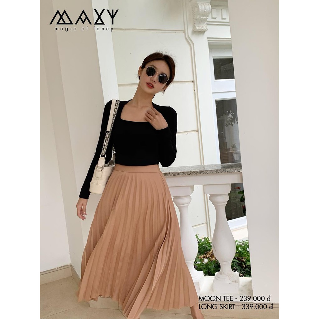Áo thun nữ tay dài cổ vuông moon tee Maxy Workshop