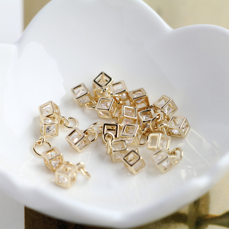 Mặt Vòng cổ Hình Vuông Đính Đá zircon 14K Đường Kính 4mm Làm Trang Sức Thủ Công