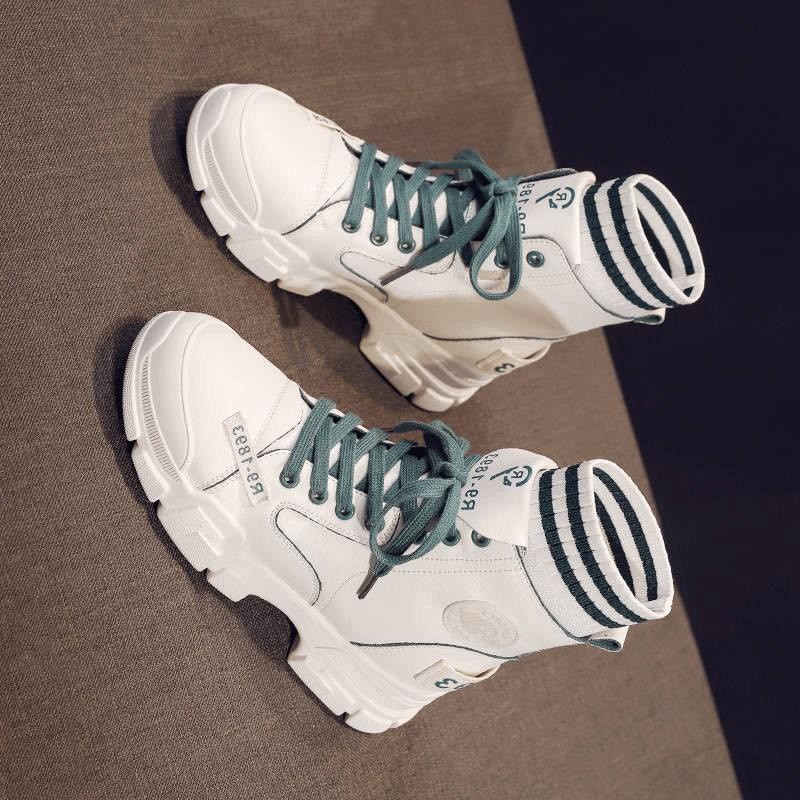 Giày MWC 0566 - Giày Thể Thao Nữ Cổ Cao, Sneaker Da Phối Vải, Sneaker Đế Cao Cá Tính