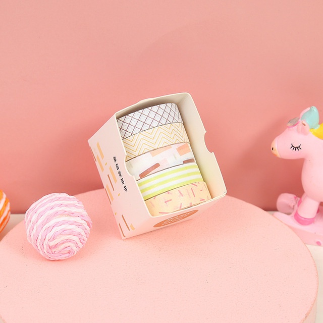 Hộp 5 cuộn băng keo washi màu trơn đáng yêu dùng cho trang trí sổ tay