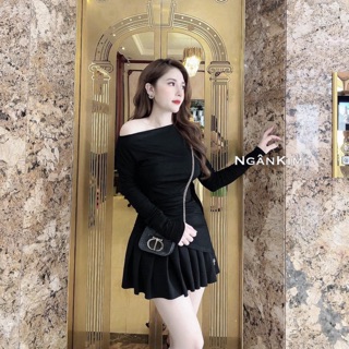 Áo thun trễ vai vạt xẻ