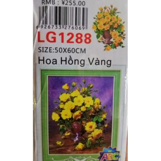 Tranh đính đá bình hoa hồng vàng LG1288