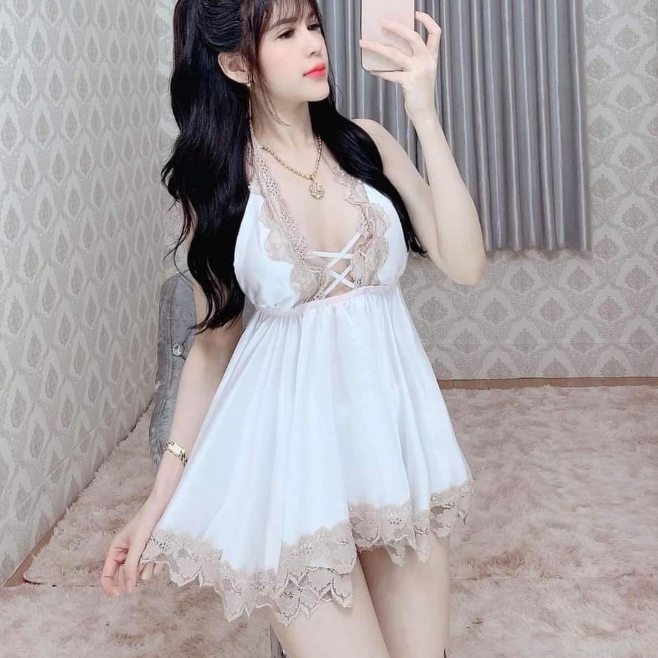 Đầm ngủ sexy ❣️FREE SHIP❣️ Đầm ngủ sexy yếm kèm quần vải vatin <65kg | BigBuy360 - bigbuy360.vn