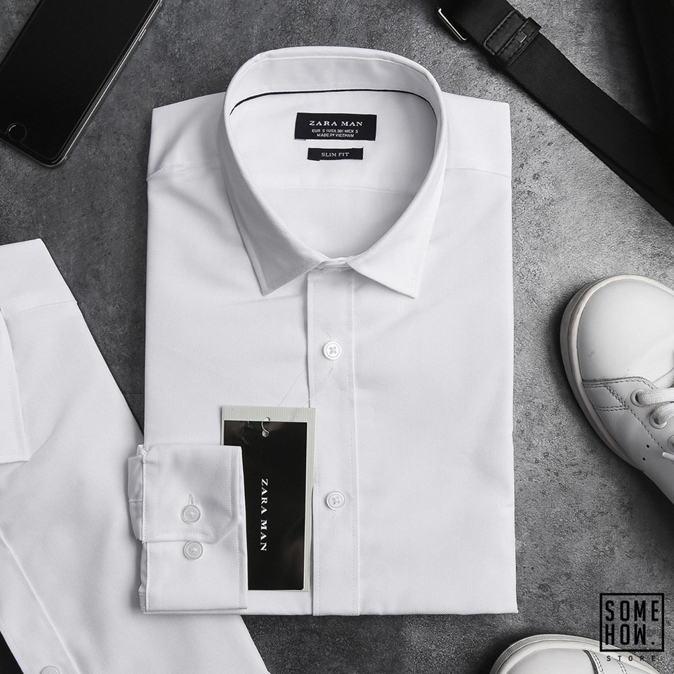 Áo sơ mi nam trắng Basic White.Eco tay dài, cotton lụa chống nhăn cao cấp
