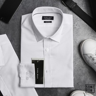 Áo sơ mi nam trắng Basic White.Eco tay dài, cotton lụa chống nhăn cao cấp