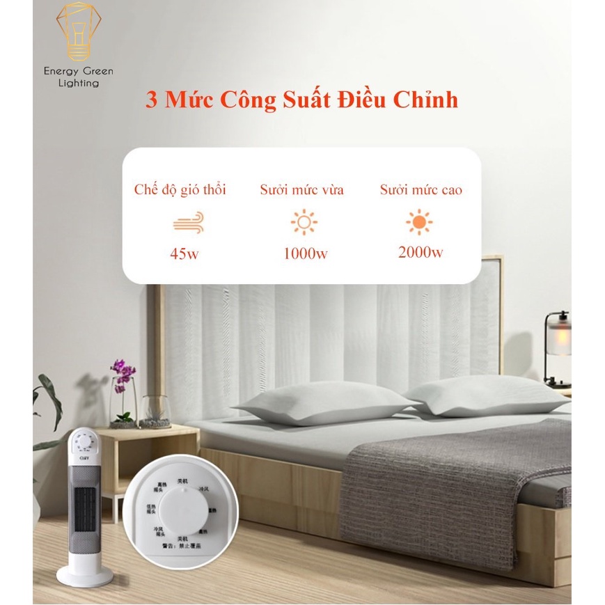 Máy Sưởi Cây Energy Green Lighting NSB-200A1 Quạt Sưởi Để Sàn - Công Nghệ Sưởi Gốm PTC - Làm Nóng Nhanh - Chế Độ Quay
