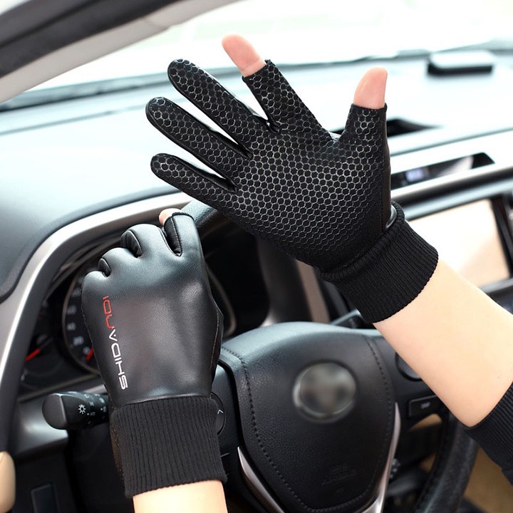Găng tay nam nữ mùa đông lái xe da cao cấp cảm ứng smartphone da lộn