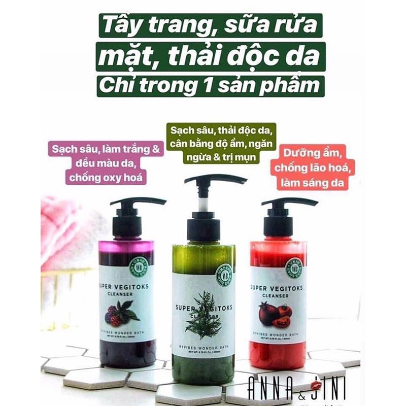 Sữa Rửa Mặt Sủi Bọt Thải Độc Rau Củ Super Vegitoks Cleanser 300ml 3 loại