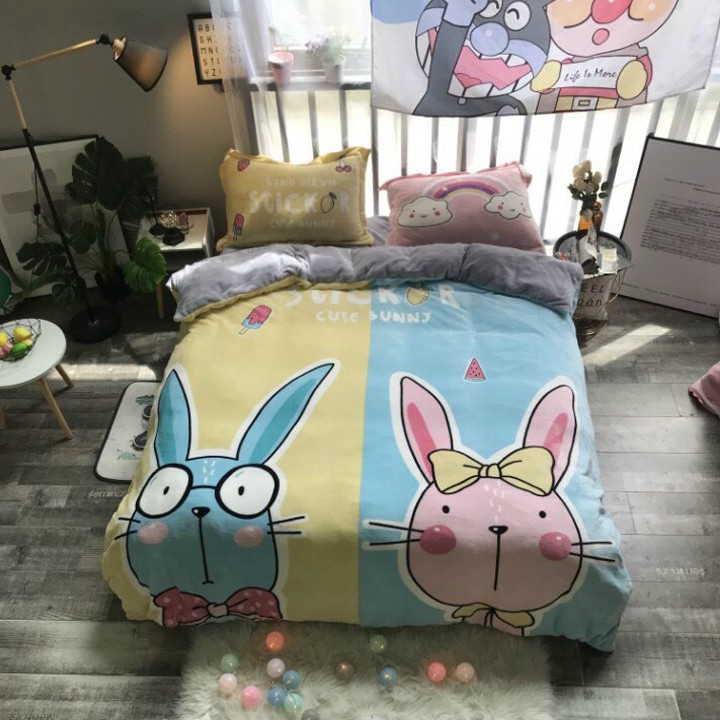 BỘ CHĂN GA GỐI NỈ NHUNG HÌNH 3D SIÊU CUTE