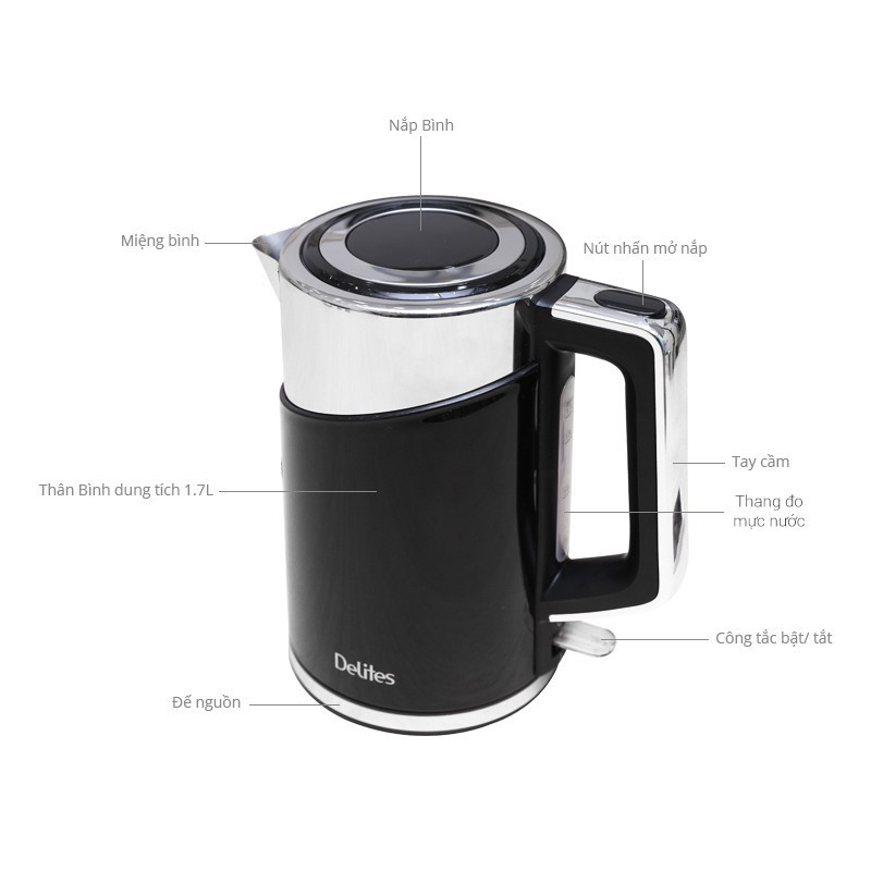 Ấm siêu tốc Delites 1.7 lít ST17DB01 Màu Đen