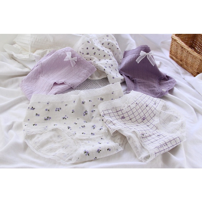 Quần Lót Nữ ❤️ Quần Lót Cotton Co Dãn 4D Diên Vĩ Hoa Tím 488