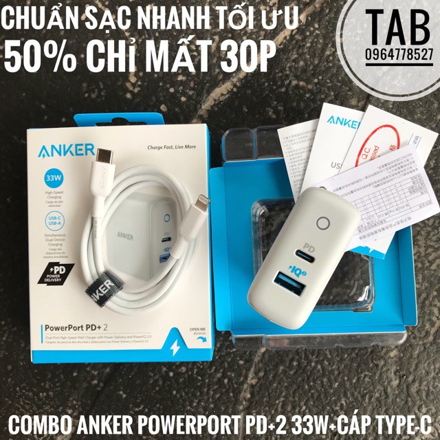 Sạc Anker PowerPort Pd+2 33w , Usb-c PD, PowerIQ2.0 - A2626 ( BH 18 Tháng )