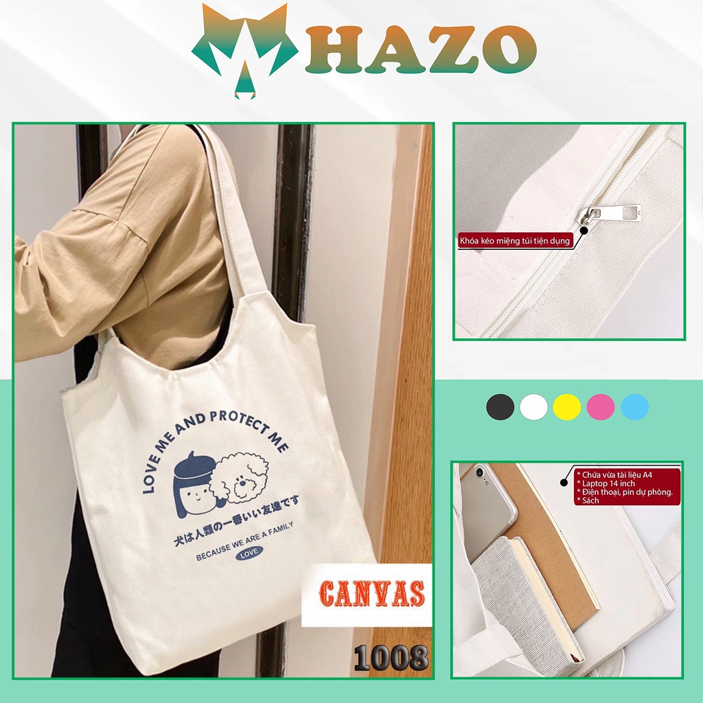 Túi Tote Trắng Chất Vải Canvas 1008 462 Love Me And Protect Me Hàng Chuẩn Đẹp - Hazo