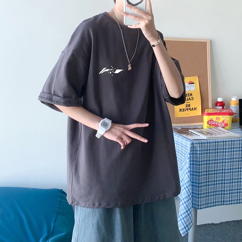 Áo Thun Tay Ngắn Cổ Tròn Dáng Rộng In Chữ Thời Trang Hàn Quốc Cho Nam Size M-5XL