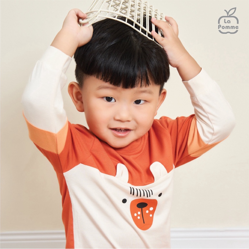 Bộ dài tay La Pomme phối màu mặt gấu hãng La Pomme (13058)