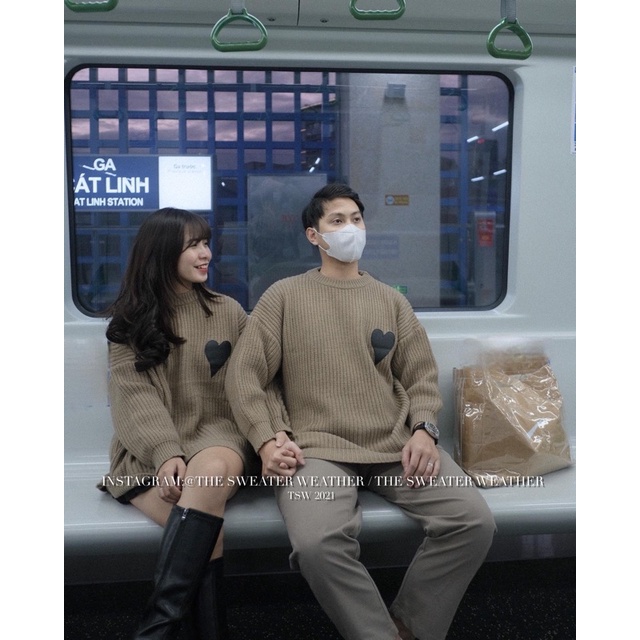 Áo len thêu tim pha da mặc đôi nam nữ the.sweaterweather TSW