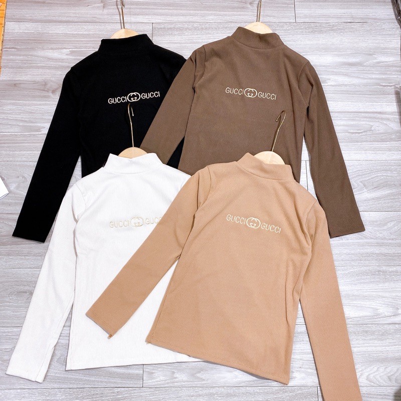 Xả hàng - Áo nhung tăm cổ 3p thêu GC, Áo thun tăm cổ cao thêu chữ AK1212 - NhiNhi Shop | BigBuy360 - bigbuy360.vn