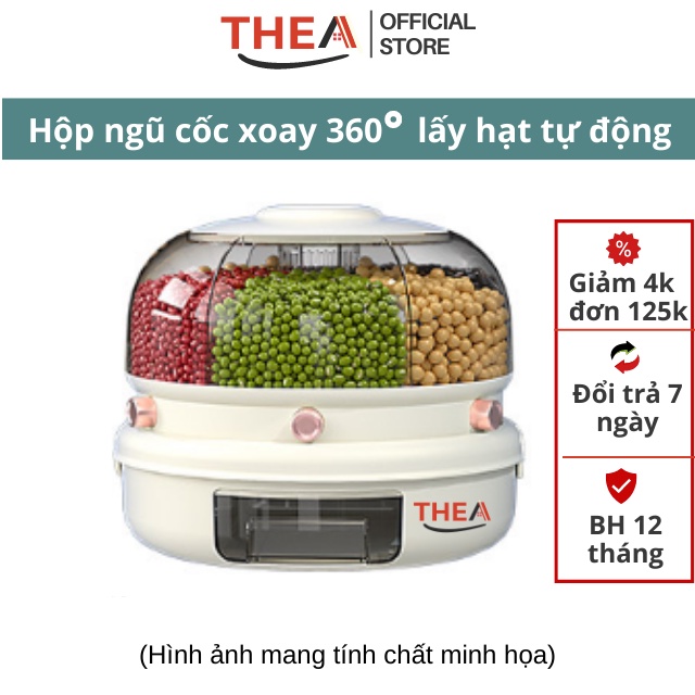 Hộp đựng ngũ cốc thông minh chia 6 ngăn xoay 360 độ 4kg nắp kín chống ẩm mối mọt tự động lấy hạt -THEA