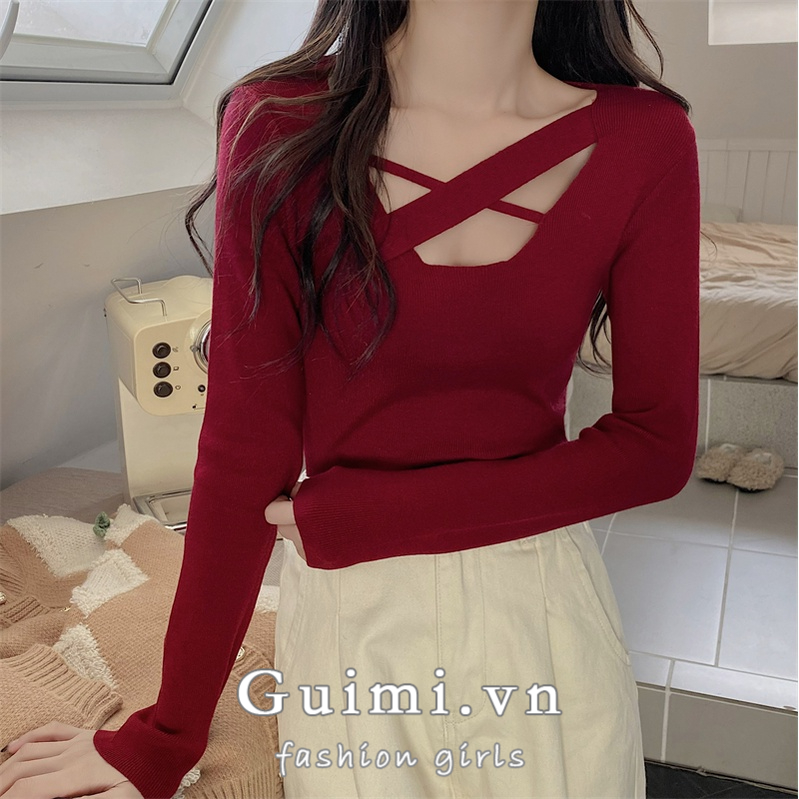 Áo sweater Dệt Kim Cổ Vuông Dáng Ôm Thời Trang Mùa Thu Cho Nữ