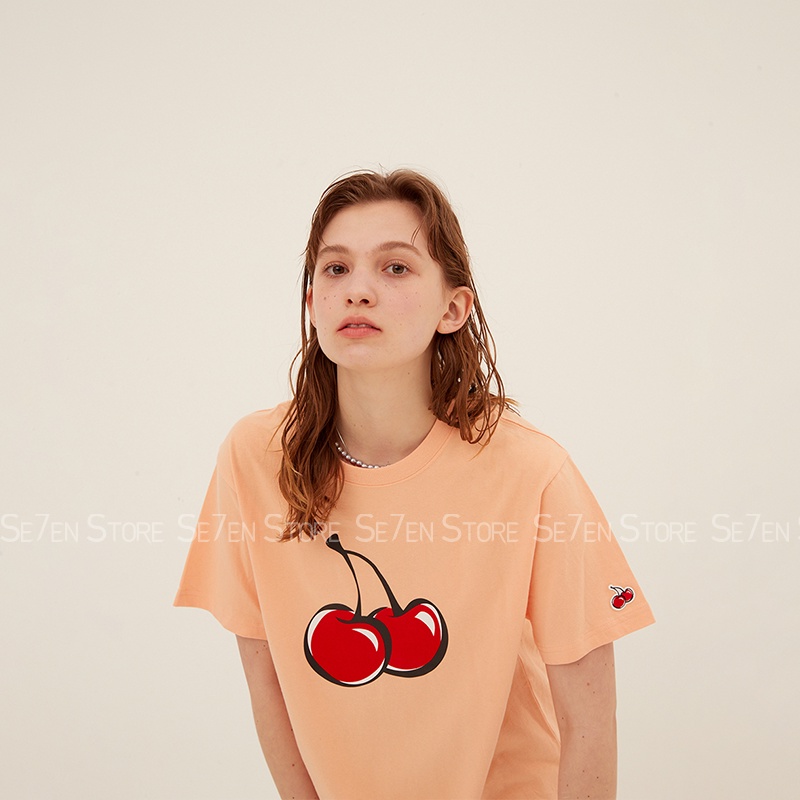 Áo thun nữ tay ngắn KIRSH  in logo Cherry form rộng cổ tròn, vải thun cotton mát, 4 màu