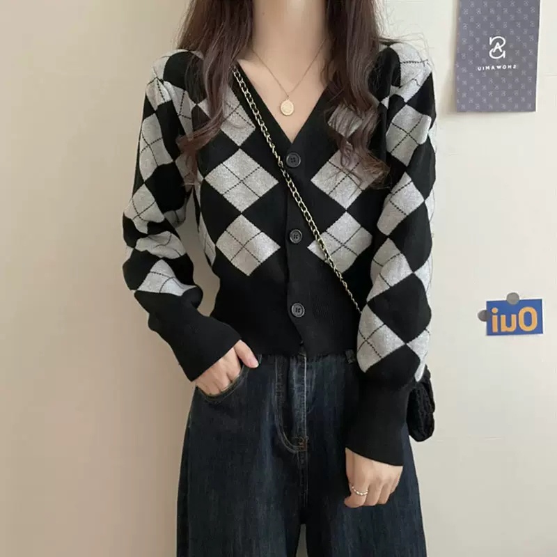 Áo khoác ZHELIHANGFEI dệt kim tay dài cổ chữ V thời trang cho nữ