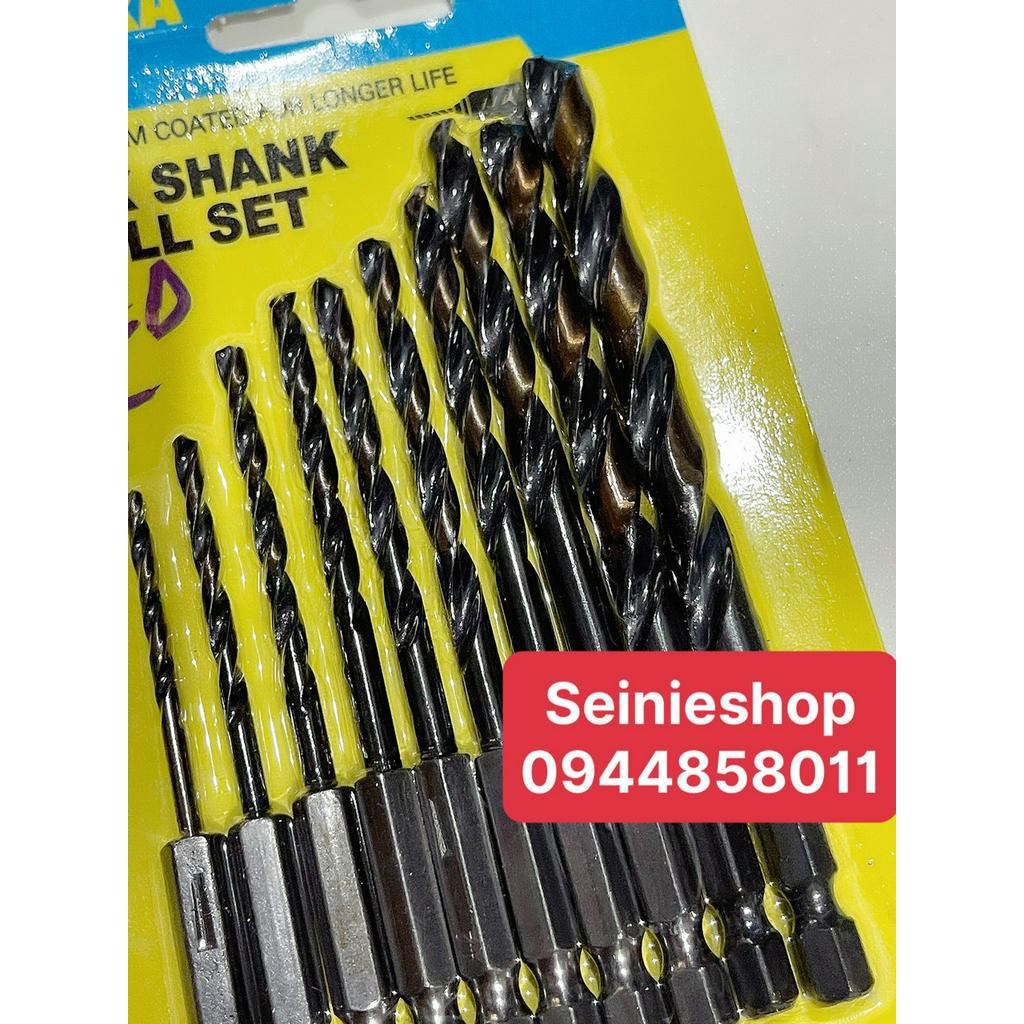 Bộ 10 Mũi Khoan Sắt Chuôi Lục Giác 2.5-8mm phủ titanium